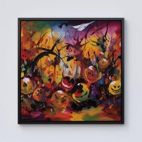Warren Reed - Designer Abstract Halloween Painting Framed Canvas in Black | Size: W30" x H30"