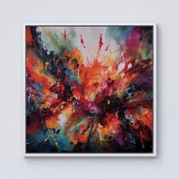 Warren Reed - Designer A Vibrant Abstract Painting Of Halloween Framed Canvas in Off-White | Size: W16" x H16"