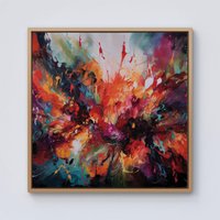 Warren Reed - Designer A Vibrant Abstract Painting Of Halloween Framed Canvas in Light Brown | Size: W30" x H30"