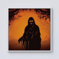 Warren Reed - Designer A Spooky Black & Orange Ghost Framed Canvas in Off-White | Size: w40 inch x h40 inch