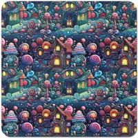 Warren Reed - Designer Whimsical Gingerbread House Pattern Coasters - Set of 4 in Blue