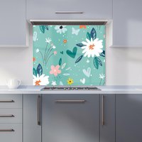 Warren Reed - Designer Garden Summer Flowers Kitchen Splashback in Blue | Size: 600mm x 650mm