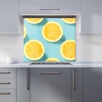 Warren Reed - Designer Fresh Lemons Kitchen Splashback in Blue | Size: 700mm x 650mm