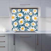Warren Reed - Designer Camomile Flowers Kitchen Splashback in Blue | Size: 700mm x 650mm