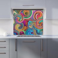 Warren Reed - Designer Colourful Wave Pattern Kitchen Splashback in Red | Size: 900mm x 750mm