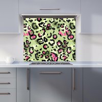 Warren Reed - Designer Green & Pink Leopard Print Kitchen Splashback | Size: 600mm x 750mm
