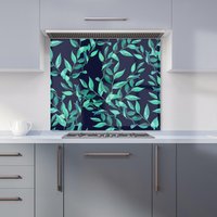 Warren Reed - Designer Delicate Green Foliage Kitchen Splashback in Blue | Size: 600mm x 750mm
