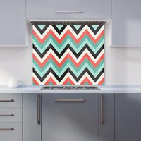 Warren Reed - Designer Geometric Colored Chevron Pattern Kitchen Splashback in Green | Size: 700mm x 650mm