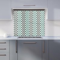 Warren Reed - Designer Geometric Herringbone Chevron Blues Kitchen Splashback in Green | Size: 700mm x 650mm