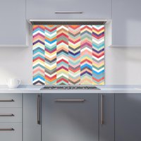 Warren Reed - Designer Geometric Multi Colored Chevron Pattern Kitchen Splashback in Red | Size: 900mm x 750mm