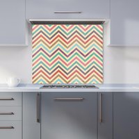 Warren Reed - Designer Geometric Vintage Colored Chevron Pattern Kitchen Splashback in Green | Size: 700mm x 650mm