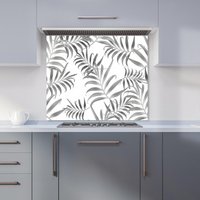 Warren Reed - Designer Hawaiian Style Palm Leaves Kitchen Splashback in Grey | Size: 700mm x 750mm