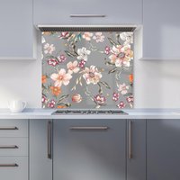 Warren Reed - Designer Peony, Lily, Tulip, Daisy Kitchen Splashback in Grey | Size: 600mm x 650mm