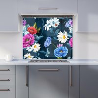 Warren Reed - Designer Poppy Flowers With Chamomile Kitchen Splashback in Blue | Size: 900mm x 750mm