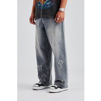Raw Edge Applique Cross Baggy Jean Wash 28R