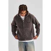 Tonal Zip Through Knit Hoodie Mocha