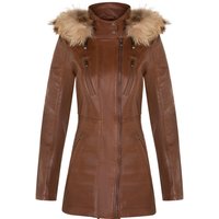 Infinity Leather Women's Slim Fit Leather Hooded Parka Jacket-Northam in Tan | Size: 10