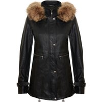 Infinity Leather Women's Warm Leather Hooded Parka Jacket-Northwich in Black | Size: 12