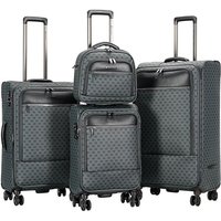 Infinity Leather Expandable Travel Luggage Strong Soft Shell Suitcase Set in Grey