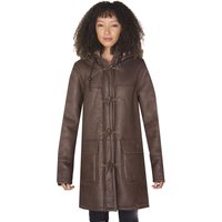 Infinity Leather Women's Hooded Sheepskin Leather Duffle Coat-Rugby in Brown | Size: 10