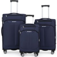 Infinity Leather Soft Shell Suitcase 8 Wheel Luggage Travel TSA Light Carry On Cabin Bag in Navy | Size: Small