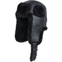 Infinity Leather Men's RAF Aviator Sheepskin B-55 Trapper Hat Winter Warm Leather Navigator Hat in Black | Size: Medium