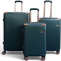 Infinity Leather Expandable Hard Shell 8 Wheels Luggage Travel Cabin Suitcase in Green | Size: Small