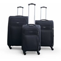 Infinity Leather Soft Shell Lightweight Nylon 4 Wheel Travel Case Holiday Suitcase Set in Black