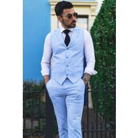 Summer 2 Piece Suit Linen Formal Light Waistcoat Trousers 42R