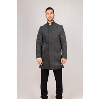 Infinity Leather Men's Stand Collar Wool Blend Overcoat in Grey | Size: 46R