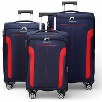 Infinity Leather Expandable Soft Shell Suitcase 8 Wheel Luggage Travel Light Carry On Cabin Bag in Blue | Size: Small