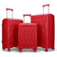 Infinity Leather Hard Shell Strong Suitcase 8 Wheel Cabin TSA Luggage Case Holiday Travel in Red | Size: Large