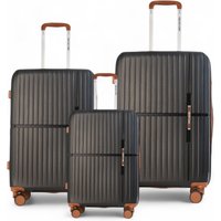 Infinity Leather Hard Shell Strong Suitcase Set 8 Wheel Cabin Luggage Holiday Travel Case in Black