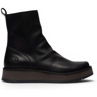 Infinity Leather Women's Fly London RENO053FLY Leather Zip Up Platform Comfort Ankle Boots in Black | Size: 8