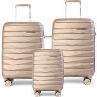 Infinity Leather Hard Shell TSA Smoke Strong Suitcase Set 8 Wheel Cabin Luggage Holiday Travel Case in Beige