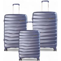 Infinity Leather Hard Shell TSA Smoke Strong Suitcase 8 Wheel Cabin Luggage Holiday Travel Case in Blue | Size: Large