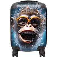 Warren Reed - Designer Splashart Cheeky Chimp Face With Glasses Suitcase in Blue | Size: Small