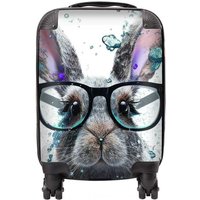 Warren Reed - Designer Rabbit With Glasses Splashart Suitcase in Grey | Size: Small