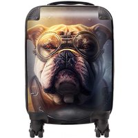 Warren Reed - Designer Bulldog With Glasses Splashart Golden Suitcase in Brown | Size: Small