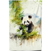Warren Reed - Designer Panda Eating Bamboo Watercolour Tea Towel in Brown