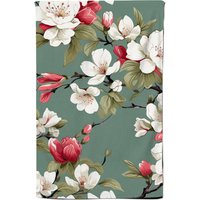 Warren Reed - Designer Pink & White Blossom Tea Towel in Green