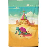 Warren Reed - Designer Turtle On A Beach Holiday Tea Towel in Yellow