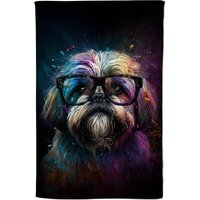 Warren Reed - Designer Lharsa Apso Dog Face Splashart Tea Towel