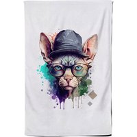 Warren Reed - Designer Sphynx Cat Face Glasses & Hat Splashart Tea Towel