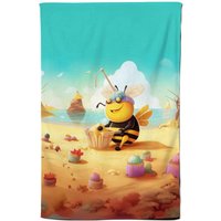 Warren Reed - Designer Bumblebee On A Beach Holiday Tea Towel in Yellow