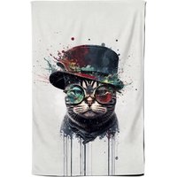 Warren Reed - Designer American Shorthair Cat With Glasses Splashart Tea Towel