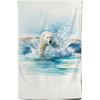 Warren Reed - Designer Hunting Polar Bear Watercolour Tea Towel in Brown