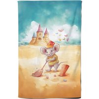 Warren Reed - Designer Mouse On A Beach Holiday Tea Towel in Yellow