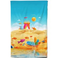 Warren Reed - Designer Fishes On A Beach Holiday Tea Towel in Yellow