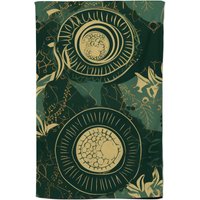 Warren Reed - Designer Abstract Green Gold Moon Pattern Tea Towel